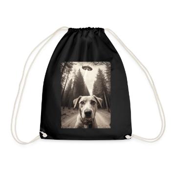 Hunde Selfie mit Außerirdischem Raumschiff Design - Turnbeutel - Schwarz - Vorne