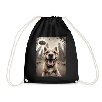 Dogs Selfie Alien Spaceship Funny - Drawstring Bag - black - Front