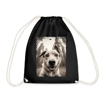 Dogs Selfie Alien Spaceship Funny - Drawstring Bag - black - Front