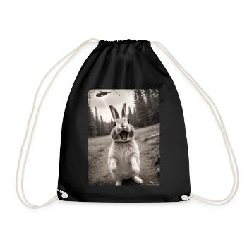 Funny Bunny Selfie Alien Spaceship - Drawstring Bag - black - Front