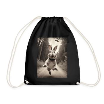 Funny Bunny Selfie Alien Spaceship - Drawstring Bag - black - Front