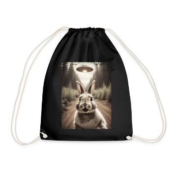 Funny Bunny Selfie Alien Spaceship - Drawstring Bag - black - Front
