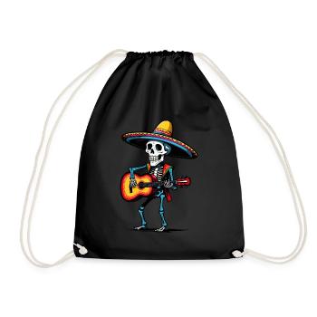 Mexican mariachi skeleton guitarist - Drawstring Bag - black - Front