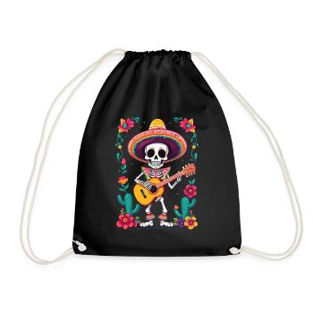 Mexican Mariachi Skeleton Guitarist Fiesta - Drawstring Bag - black - Front