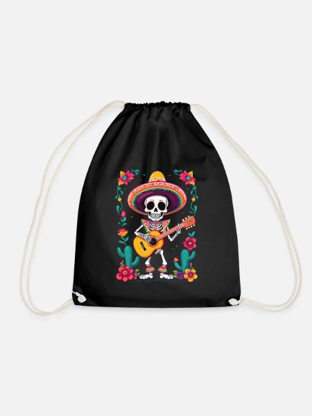 Mexikanischer Mariachi Skelett Gitarrist Fiesta - Turnbeutel - Schwarz