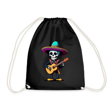 Mexican Mariachi Skeleton Guitarist Fiesta - Drawstring Bag - black - Front