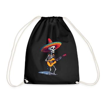 Mexican mariachi skeleton guitarist - Drawstring Bag - black - Front