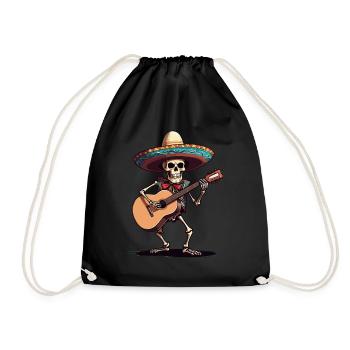 Mexican mariachi skeleton guitarist - Drawstring Bag - black - Front