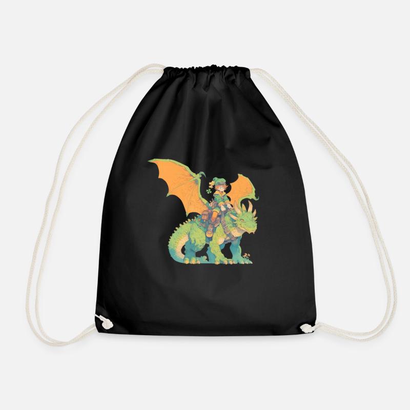 Drache Leprechaun St. Patricks Day Drache Kinder - Turnbeutel - Schwarz