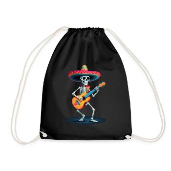 Mexican Mariachi Skeleton Guitar Music - Drawstring Bag - black - Front