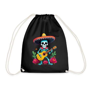 Mexican Mariachi Skeleton Guitarist Fiesta - Drawstring Bag - black - Front