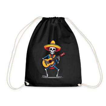 Mexicain Mariachi Squelette Guitare Fiesta - Sac de sport léger - noir - Devant