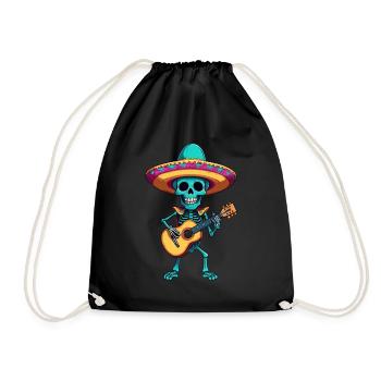 Mexican Mariachi Skeleton Guitarist Fiesta - Drawstring Bag - black - Front