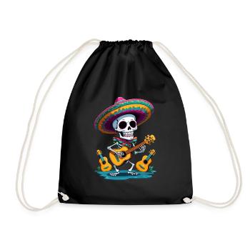 Skelett Mexikanischer Mariachi Gitarrenspieler - Turnbeutel - Schwarz - Vorne