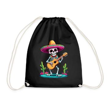 Mexican Mariachi Skeleton Guitarist Fiesta - Drawstring Bag - black - Front