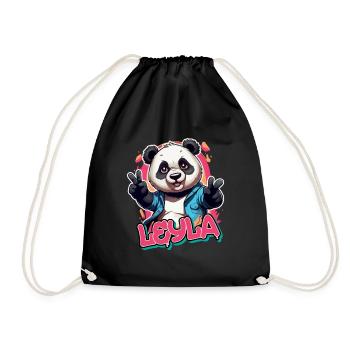 LEYLA - Schöner Mädchen Name mit coolem Panda - Turnbeutel - Schwarz - Vorne