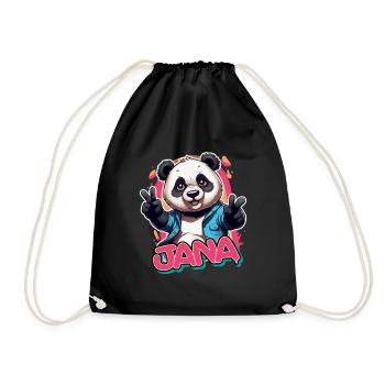 JANA - Beau nom de fille avec panda cool - Sac de sport léger - noir - Devant