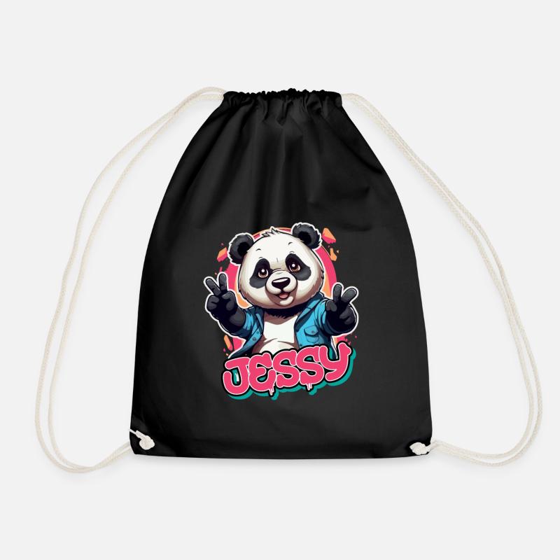 JESSY - Schöner Mädchen Name mit coolem Panda - Turnbeutel - Schwarz