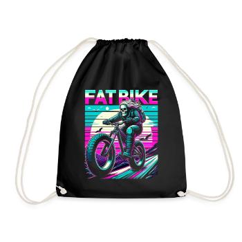 Retrowave Skeleton Biker Fatbike Retro Sunset - Drawstring Bag - black - Front