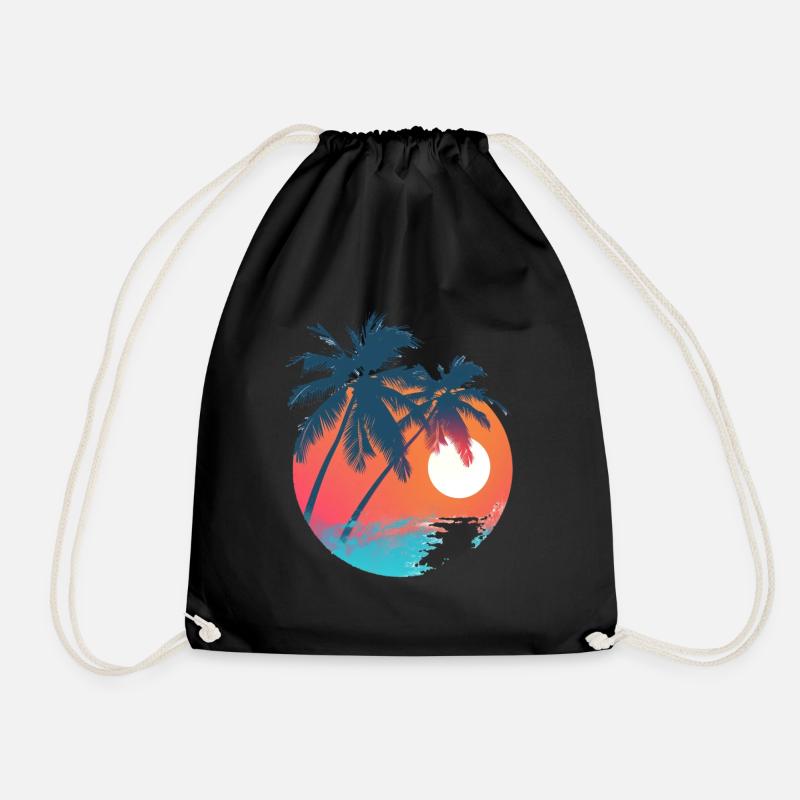 Coucher de soleil tropical avec des palmiers - Sac de sport léger - noir