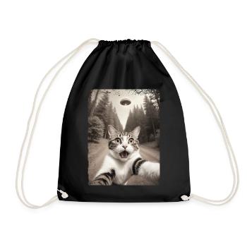 Funny Cat Selfie Alien Spaceship - Drawstring Bag - black - Front