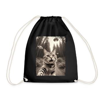Cats Selfie with Alien Spaceship Design - Drawstring Bag - black - Front