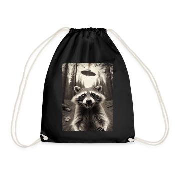 Funny Raccoon Selfie Alien Spaceship - Drawstring Bag - black - Front
