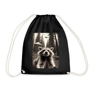 Raccoon Selfie Alien Spaceship - Drawstring Bag - black - Front