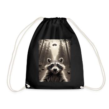 Funny Raccoon Selfie Alien Spaceship - Drawstring Bag - black - Front