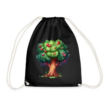 Colorful apple tree in cartoon style - Drawstring Bag - black - Front
