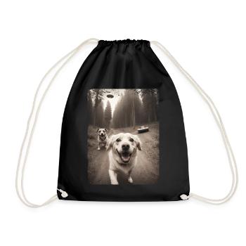 Dogs Selfie with Alien Spaceship Design - Drawstring Bag - black - Front