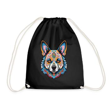 German Shepherd Dia de Muertos Day of the Dead - Drawstring Bag - black - Front