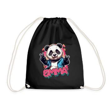 EMMA - Beautiful girl name with cool panda - Drawstring Bag - black - Front