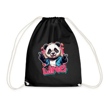 LINE - Beautiful girl name with cool panda - Drawstring Bag - black - Front
