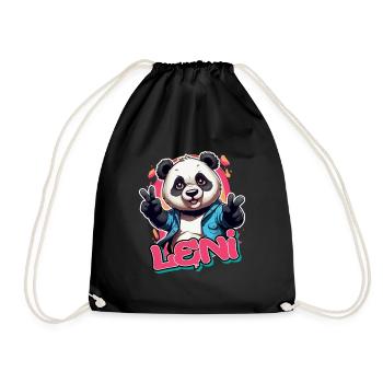 LENI - Beau nom de fille avec Cool Panda - Sac de sport léger - noir - Devant