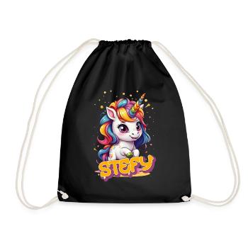 STEFY - Beau nom de fille avec licorne mignonne - Sac de sport léger - noir - Devant