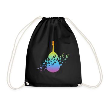 Double Bass Instrument With Butterflies - Drawstring Bag - black - Front