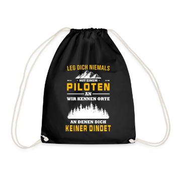 Airplane Tshirt Men's Helicopter Pilot Airplane - Drawstring Bag - black - Front
