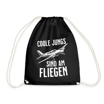 Airplane Tshirt Men's Helicopter Pilot Airplane - Drawstring Bag - black - Front