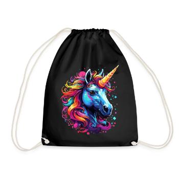 Unicorn Colorful Rainbow Pony Cute - Drawstring Bag - black - Front