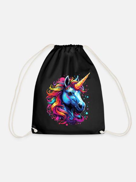 Unicorn Colorful Rainbow Pony Cute - Drawstring Bag - black