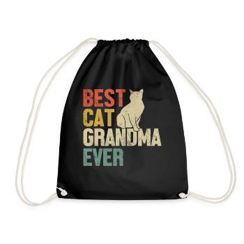 Best Cat Grandma Ever Retro Groovy Grandma Kitten - Drawstring Bag - black - Front