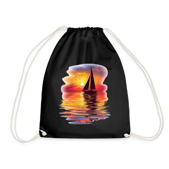 Sailboat at sunset by the sea - Drawstring Bag - black - Front