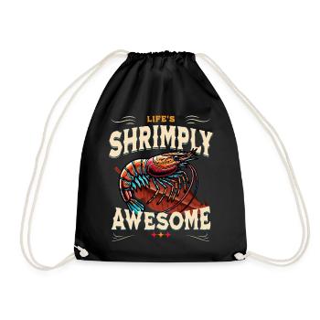 Shrimp Awesome, shrimp on sea almond tree leaf - Drawstring Bag - black - Front