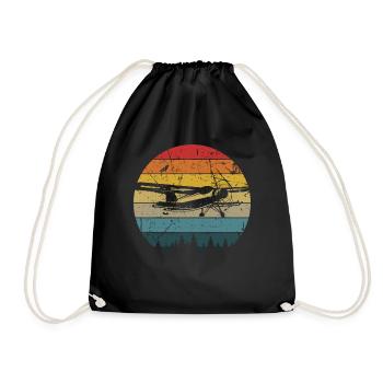 Airplane Tshirt Men's Helicopter Pilot Airplane - Drawstring Bag - black - Front