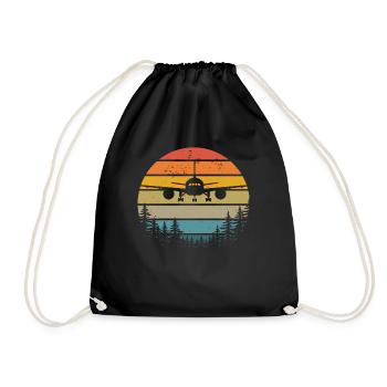 Airplane Tshirt Men's Helicopter Pilot Airplane - Drawstring Bag - black - Front