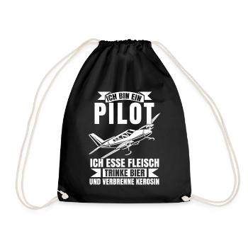 Airplane Tshirt Men's Helicopter Pilot Airplane - Drawstring Bag - black - Front
