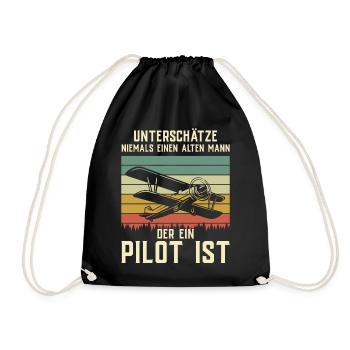 Airplane Tshirt Men's Helicopter Pilot Airplane - Drawstring Bag - black - Front