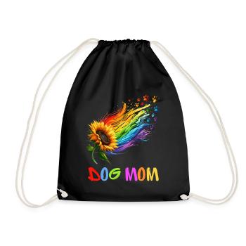 Dog Mom Dog Sunflower Rainbow Paws Wau - Drawstring Bag - black - Front