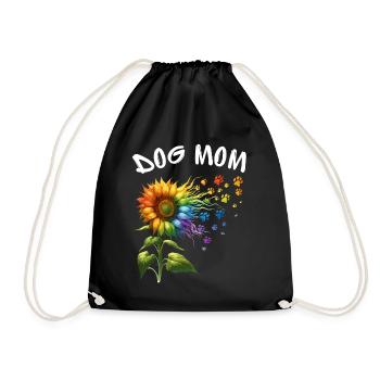 Dog Mom Mother's Day Sunflower Rainbow Wau - Drawstring Bag - black - Front